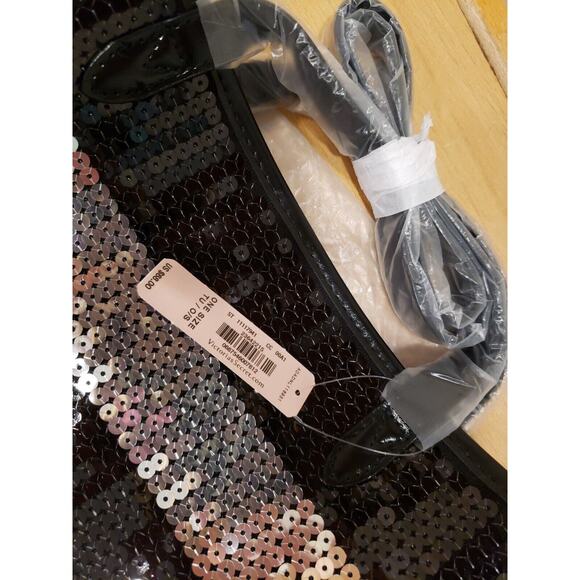 VICTORIA'S SECRET BLACK SEQUIN STRIPE WEEKENDER BAG GETAWAY CARRY ON LARGE TOTE - Picture 2 of 8
